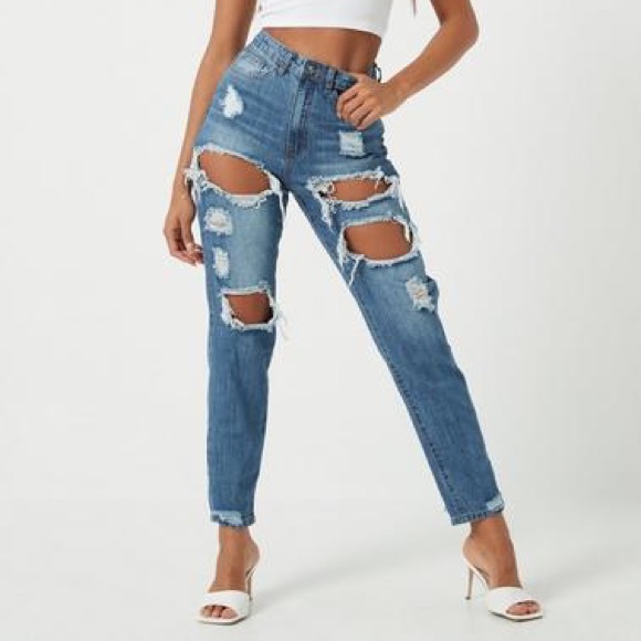 blue riot high rise ripped rigid jeans